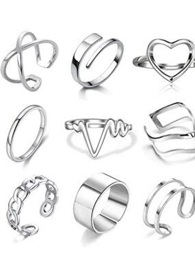 Steel Rings Set 8 Pack Stainless for Women Silver Aesthetic Jewelry